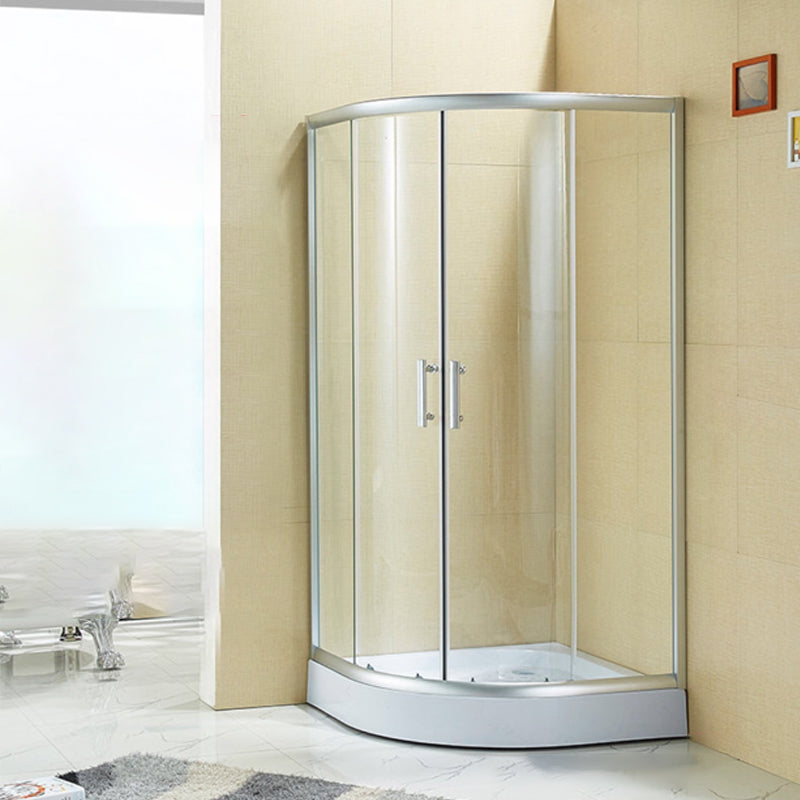 Double Sliding Shower Kit Rounded Shower Kit with Fixed Panel Clearhalo 'Bathroom Remodel & Bathroom Fixtures' 'Home Improvement' 'home_improvement' 'home_improvement_shower_stalls_enclosures' 'Shower Stalls & Enclosures' 'shower_stalls_enclosures' 'Showers & Bathtubs' 7114786