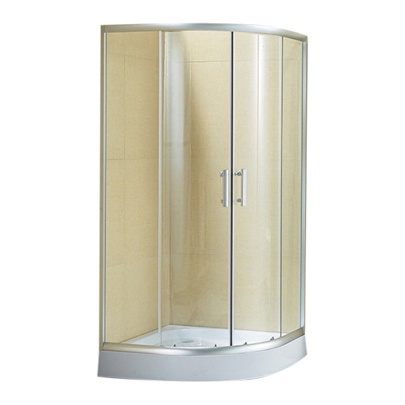 Double Sliding Shower Kit Rounded Shower Kit with Fixed Panel Low Basin Included Clearhalo 'Bathroom Remodel & Bathroom Fixtures' 'Home Improvement' 'home_improvement' 'home_improvement_shower_stalls_enclosures' 'Shower Stalls & Enclosures' 'shower_stalls_enclosures' 'Showers & Bathtubs' 7114788