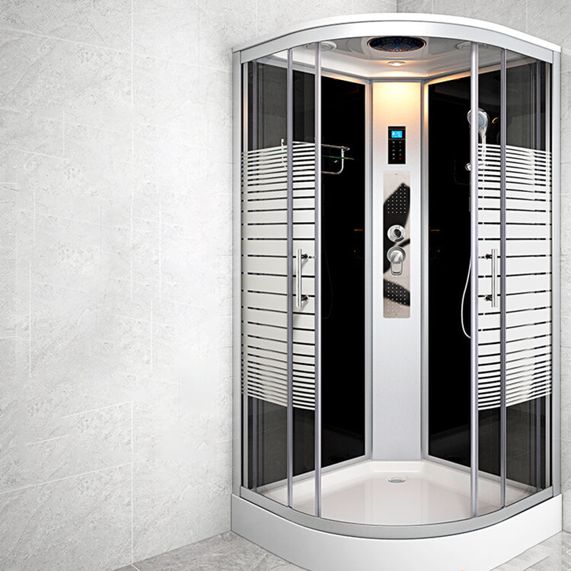 Rounded Double Sliding Shower Stall Striped Tempered Glass Shower Stall Clearhalo 'Bathroom Remodel & Bathroom Fixtures' 'Home Improvement' 'home_improvement' 'home_improvement_shower_stalls_enclosures' 'Shower Stalls & Enclosures' 'shower_stalls_enclosures' 'Showers & Bathtubs' 7114839