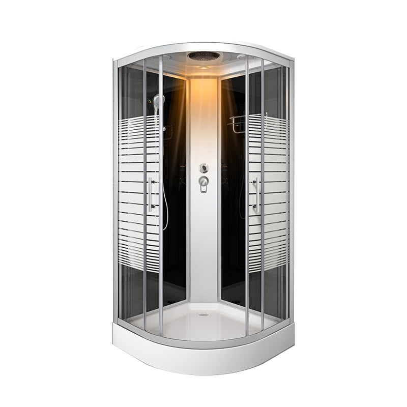 Rounded Double Sliding Shower Stall Striped Tempered Glass Shower Stall Silver Clearhalo 'Bathroom Remodel & Bathroom Fixtures' 'Home Improvement' 'home_improvement' 'home_improvement_shower_stalls_enclosures' 'Shower Stalls & Enclosures' 'shower_stalls_enclosures' 'Showers & Bathtubs' 7114843