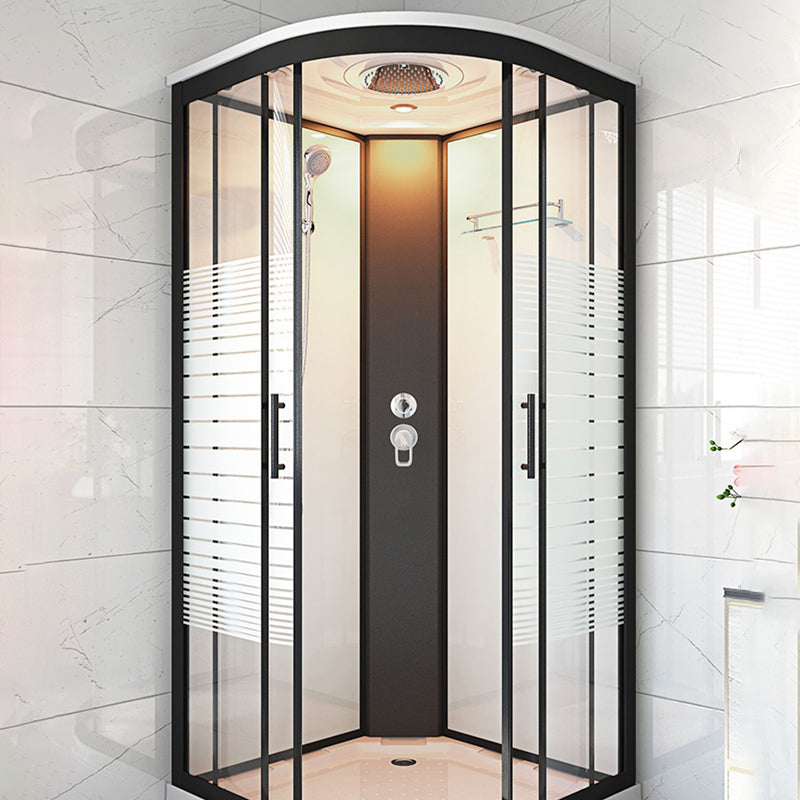 Rounded Double Sliding Shower Stall Striped Tempered Glass Shower Stall Clearhalo 'Bathroom Remodel & Bathroom Fixtures' 'Home Improvement' 'home_improvement' 'home_improvement_shower_stalls_enclosures' 'Shower Stalls & Enclosures' 'shower_stalls_enclosures' 'Showers & Bathtubs' 7114855