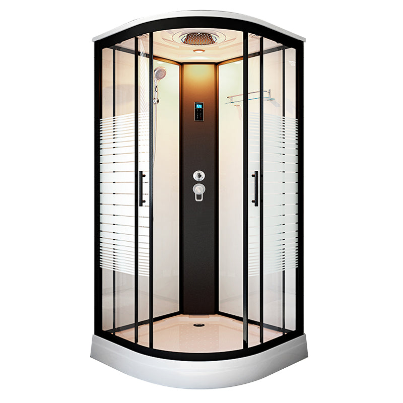 Framed Double Sliding Shower Stall Steam Shower Shower Stall Steam Included Black Clearhalo 'Bathroom Remodel & Bathroom Fixtures' 'Home Improvement' 'home_improvement' 'home_improvement_shower_stalls_enclosures' 'Shower Stalls & Enclosures' 'shower_stalls_enclosures' 'Showers & Bathtubs' 7114865