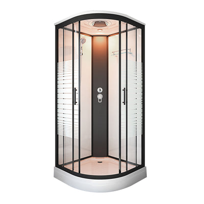 Black-frame quadrant shower cabin, 31 or 39 in square, 87 in tall, warm-air heater style