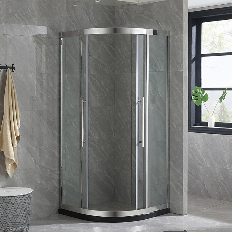 Stainless Steel Shower Enclosure Neo-Round Shower Enclosure on Corner Silver Clearhalo 'Bathroom Remodel & Bathroom Fixtures' 'Home Improvement' 'home_improvement' 'home_improvement_shower_stalls_enclosures' 'Shower Stalls & Enclosures' 'shower_stalls_enclosures' 'Showers & Bathtubs' 7114916