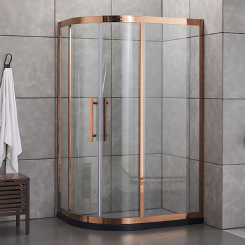 Stainless Steel Shower Enclosure Neo-Round Shower Enclosure on Corner Rose Gold Clearhalo 'Bathroom Remodel & Bathroom Fixtures' 'Home Improvement' 'home_improvement' 'home_improvement_shower_stalls_enclosures' 'Shower Stalls & Enclosures' 'shower_stalls_enclosures' 'Showers & Bathtubs' 7114917