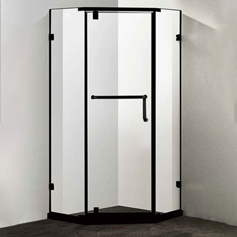 Semi-Frameless Shower Enclosure Neo-angle Tempered Glass Shower Enclosure Black Clearhalo 'Bathroom Remodel & Bathroom Fixtures' 'Home Improvement' 'home_improvement' 'home_improvement_shower_stalls_enclosures' 'Shower Stalls & Enclosures' 'shower_stalls_enclosures' 'Showers & Bathtubs' 7114949