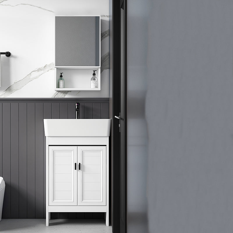 Freestanding Bathroom Vanity Metal Contemporary Bathroom Sink Vanity Vanity & Faucet & Mirror Cabinet Clearhalo 'Bathroom Remodel & Bathroom Fixtures' 'Bathroom Vanities' 'bathroom_vanities' 'Home Improvement' 'home_improvement' 'home_improvement_bathroom_vanities' 7114963