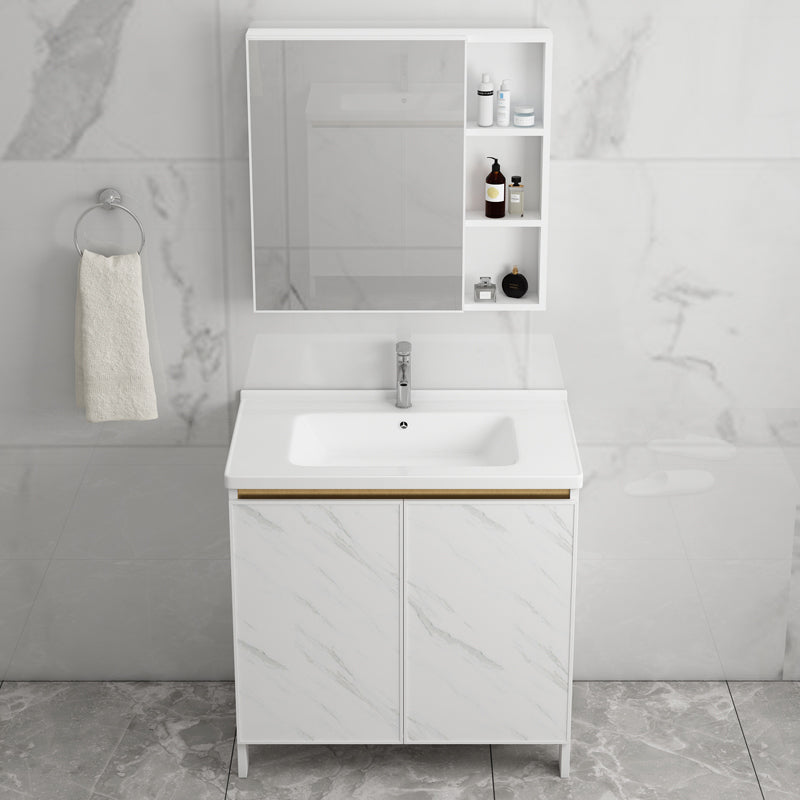 Free Standing Vanity Set White Drawer Faucet Ceramic Sink Vanity Set with Mirror Clearhalo 'Bathroom Remodel & Bathroom Fixtures' 'Bathroom Vanities' 'bathroom_vanities' 'Home Improvement' 'home_improvement' 'home_improvement_bathroom_vanities' 7115000