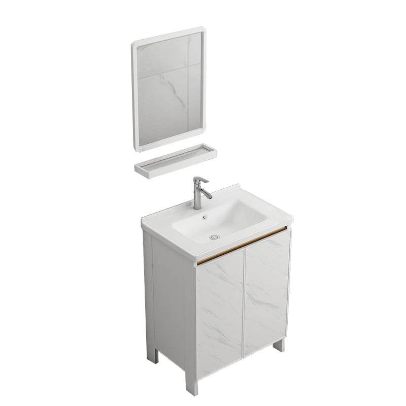 Free Standing Vanity Set White Drawer Faucet Ceramic Sink Vanity Set with Mirror Vanity & Faucet & Mirrors None Clearhalo 'Bathroom Remodel & Bathroom Fixtures' 'Bathroom Vanities' 'bathroom_vanities' 'Home Improvement' 'home_improvement' 'home_improvement_bathroom_vanities' 7115005