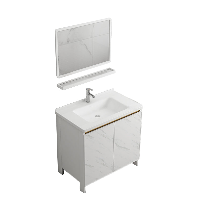 Free Standing Vanity Set White Drawer Faucet Ceramic Sink Vanity Set with Mirror Vanity & Faucet & Mirrors None Clearhalo 'Bathroom Remodel & Bathroom Fixtures' 'Bathroom Vanities' 'bathroom_vanities' 'Home Improvement' 'home_improvement' 'home_improvement_bathroom_vanities' 7115006