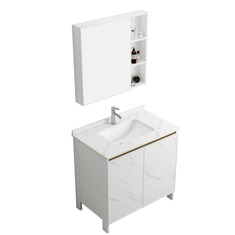 Free Standing Vanity Set White Drawer Faucet Ceramic Sink Vanity Set with Mirror Clearhalo 'Bathroom Remodel & Bathroom Fixtures' 'Bathroom Vanities' 'bathroom_vanities' 'Home Improvement' 'home_improvement' 'home_improvement_bathroom_vanities' 7115009