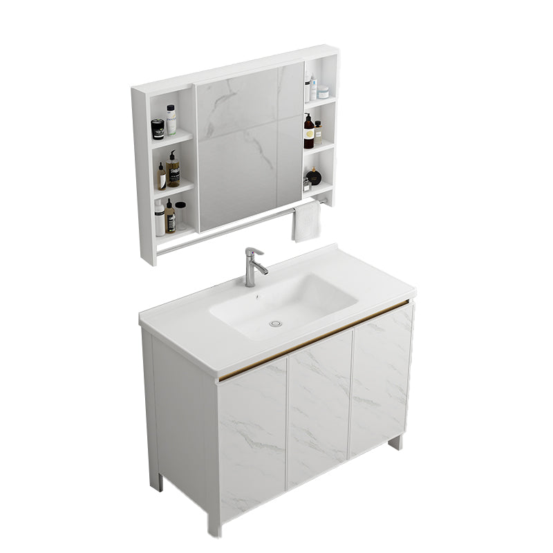 Free Standing Vanity Set White Drawer Faucet Ceramic Sink Vanity Set with Mirror Vanity & Faucet & Mirror Cabinet Towel Bar Included Clearhalo 'Bathroom Remodel & Bathroom Fixtures' 'Bathroom Vanities' 'bathroom_vanities' 'Home Improvement' 'home_improvement' 'home_improvement_bathroom_vanities' 7115012