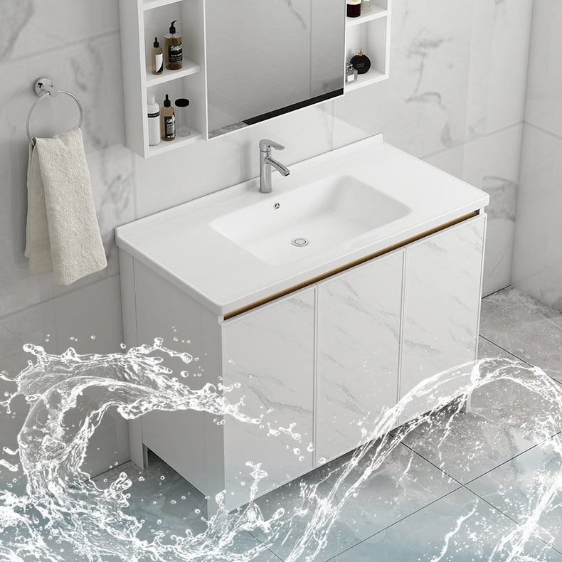 Free Standing Vanity Set White Drawer Faucet Ceramic Sink Vanity Set with Mirror Clearhalo 'Bathroom Remodel & Bathroom Fixtures' 'Bathroom Vanities' 'bathroom_vanities' 'Home Improvement' 'home_improvement' 'home_improvement_bathroom_vanities' 7115018