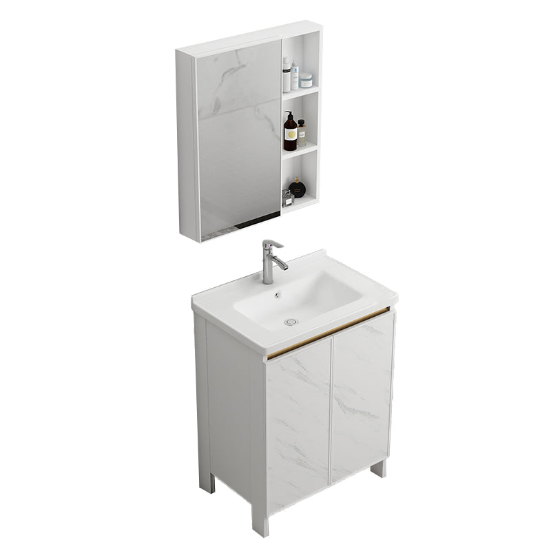 Free Standing Vanity Set White Drawer Faucet Ceramic Sink Vanity Set with Mirror Vanity & Faucet & Mirror Cabinet 23.6"L x 16.1"W x 32.3"H Towel Bar Not Included Clearhalo 'Bathroom Remodel & Bathroom Fixtures' 'Bathroom Vanities' 'bathroom_vanities' 'Home Improvement' 'home_improvement' 'home_improvement_bathroom_vanities' 7115019