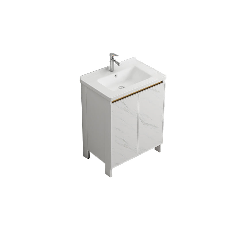 Free Standing Vanity Set White Drawer Faucet Ceramic Sink Vanity Set with Mirror Vanity & Faucet 23.6"L x 16.1"W x 32.3"H None Clearhalo 'Bathroom Remodel & Bathroom Fixtures' 'Bathroom Vanities' 'bathroom_vanities' 'Home Improvement' 'home_improvement' 'home_improvement_bathroom_vanities' 7115023