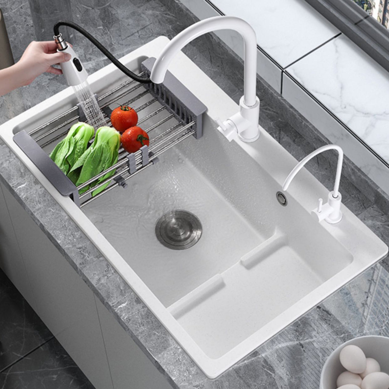 Kitchen Ceramic Sink Rectangular Anti-spill Pull-out Faucet Ceramic Sink Clearhalo 'Home Improvement' 'home_improvement' 'home_improvement_kitchen_sinks' 'Kitchen Remodel & Kitchen Fixtures' 'Kitchen Sinks & Faucet Components' 'Kitchen Sinks' 'kitchen_sinks' 7115306