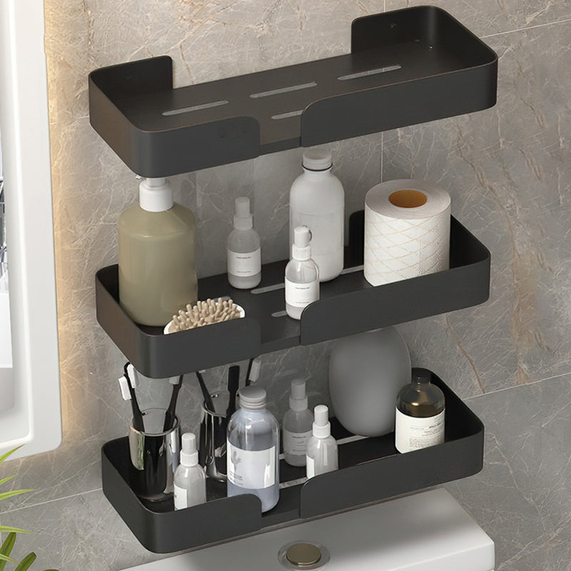 Modern Rectangular Bath Shelf 2/3-Piece Bathroom Accessory Set 14" Black 3 Piece Set Clearhalo 'Bathroom Hardware Sets' 'Bathroom Hardware' 'Bathroom Remodel & Bathroom Fixtures' 'bathroom_hardware_sets' 'Home Improvement' 'home_improvement' 'home_improvement_bathroom_hardware_sets' 7115964