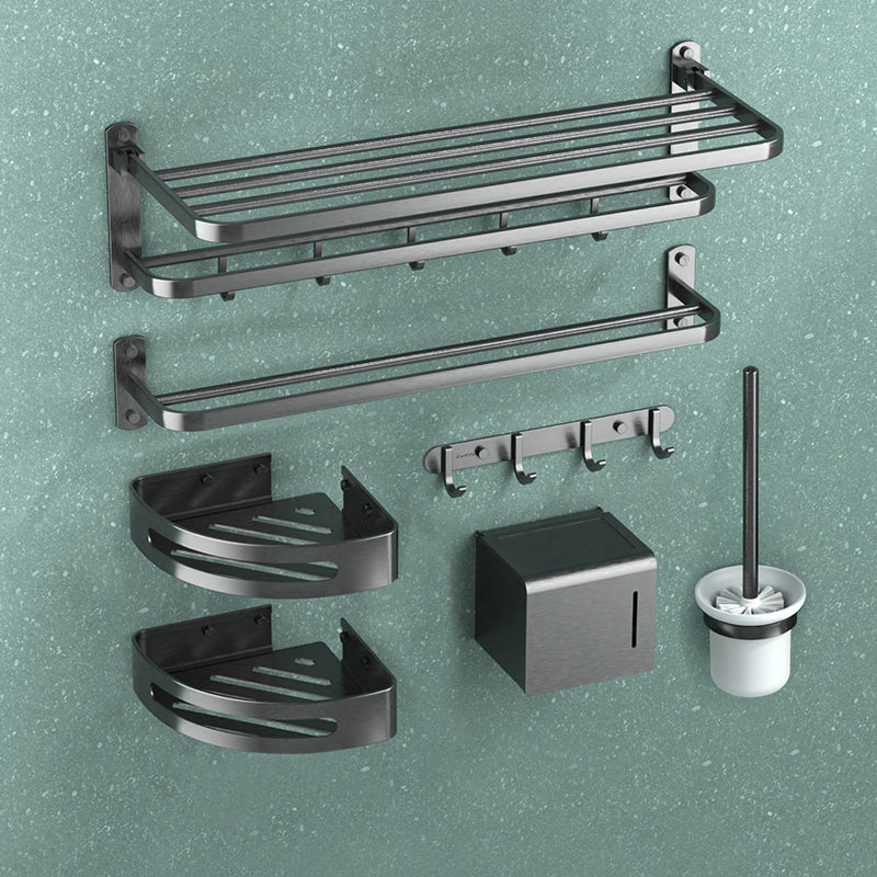 7-Piece Modern Bathroom Accessory Set with Bathe Shelf/Towel Bar/Paper Holder & Robe Hook Clearhalo 'Bathroom Hardware Sets' 'Bathroom Hardware' 'Bathroom Remodel & Bathroom Fixtures' 'bathroom_hardware_sets' 'Home Improvement' 'home_improvement' 'home_improvement_bathroom_hardware_sets' 7116009
