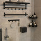 7-Piece Modern Bathroom Accessory Set with Bathe Shelf/Towel Bar/Paper Holder & Robe Hook Black 7-Piece Set Clearhalo 'Bathroom Hardware Sets' 'Bathroom Hardware' 'Bathroom Remodel & Bathroom Fixtures' 'bathroom_hardware_sets' 'Home Improvement' 'home_improvement' 'home_improvement_bathroom_hardware_sets' 7116010
