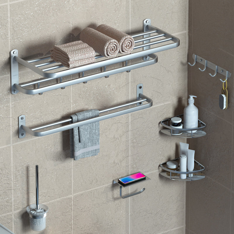 7-Piece Modern Bathroom Accessory Set with Bathe Shelf/Towel Bar/Paper Holder & Robe Hook Silver 2-Piece Set (Hollow Triangle Bath Shelf) Clearhalo 'Bathroom Hardware Sets' 'Bathroom Hardware' 'Bathroom Remodel & Bathroom Fixtures' 'bathroom_hardware_sets' 'Home Improvement' 'home_improvement' 'home_improvement_bathroom_hardware_sets' 7116013