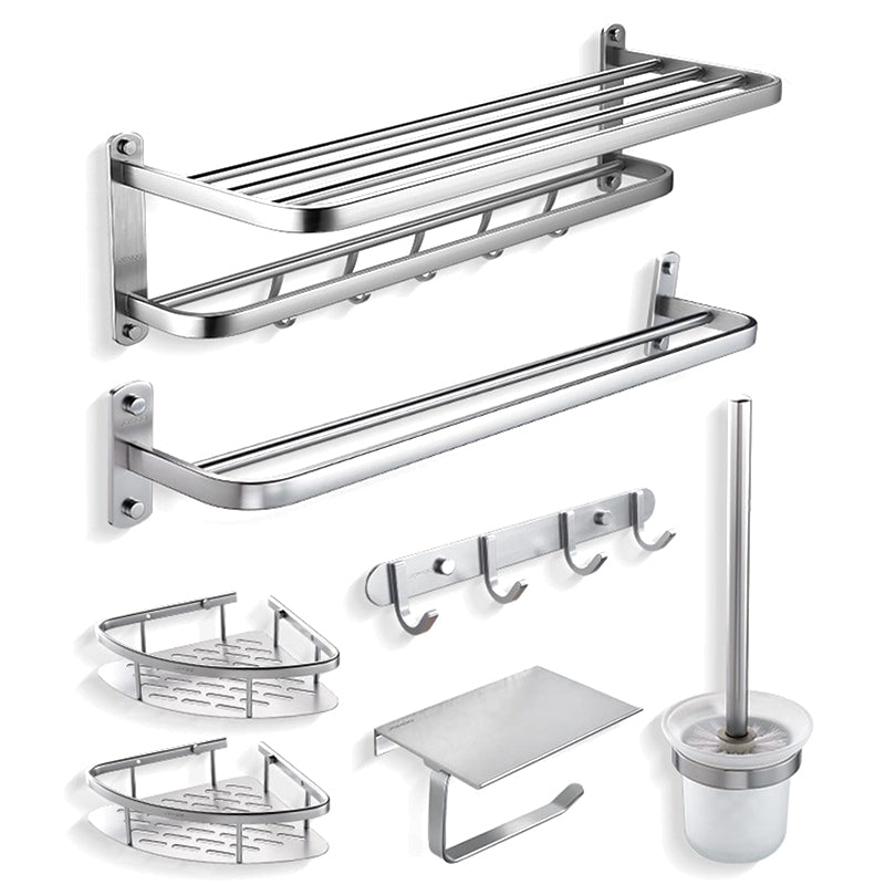 7-Piece Modern Bathroom Accessory Set with Bathe Shelf/Towel Bar/Paper Holder & Robe Hook Clearhalo 'Bathroom Hardware Sets' 'Bathroom Hardware' 'Bathroom Remodel & Bathroom Fixtures' 'bathroom_hardware_sets' 'Home Improvement' 'home_improvement' 'home_improvement_bathroom_hardware_sets' 7116017
