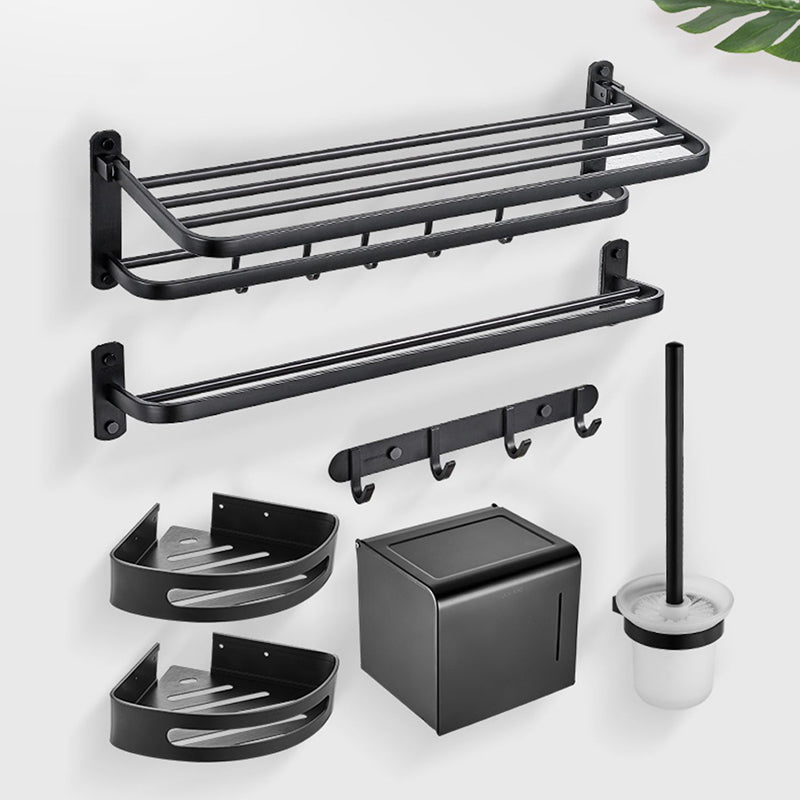 7-Piece Modern Bathroom Accessory Set with Bathe Shelf/Towel Bar/Paper Holder & Robe Hook Clearhalo 'Bathroom Hardware Sets' 'Bathroom Hardware' 'Bathroom Remodel & Bathroom Fixtures' 'bathroom_hardware_sets' 'Home Improvement' 'home_improvement' 'home_improvement_bathroom_hardware_sets' 7116021