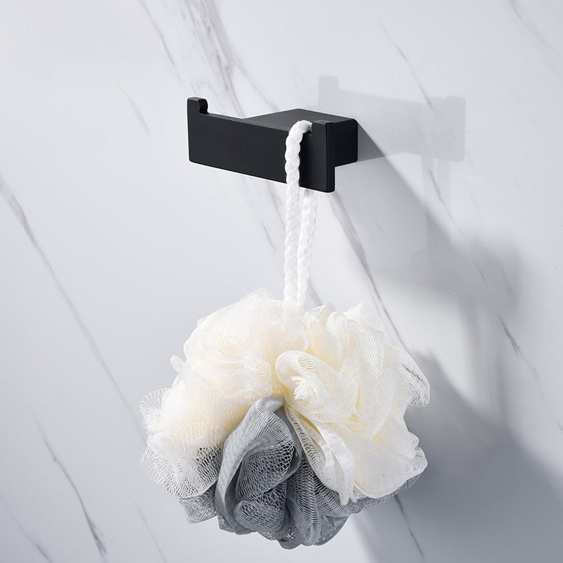 5-Piece Modernism Bath Hardware Set in Stainless Steel Matte Black Towel Robe Hook (Single Hook) Clearhalo 'Bathroom Hardware Sets' 'Bathroom Hardware' 'Bathroom Remodel & Bathroom Fixtures' 'bathroom_hardware_sets' 'Home Improvement' 'home_improvement' 'home_improvement_bathroom_hardware_sets' 7116059