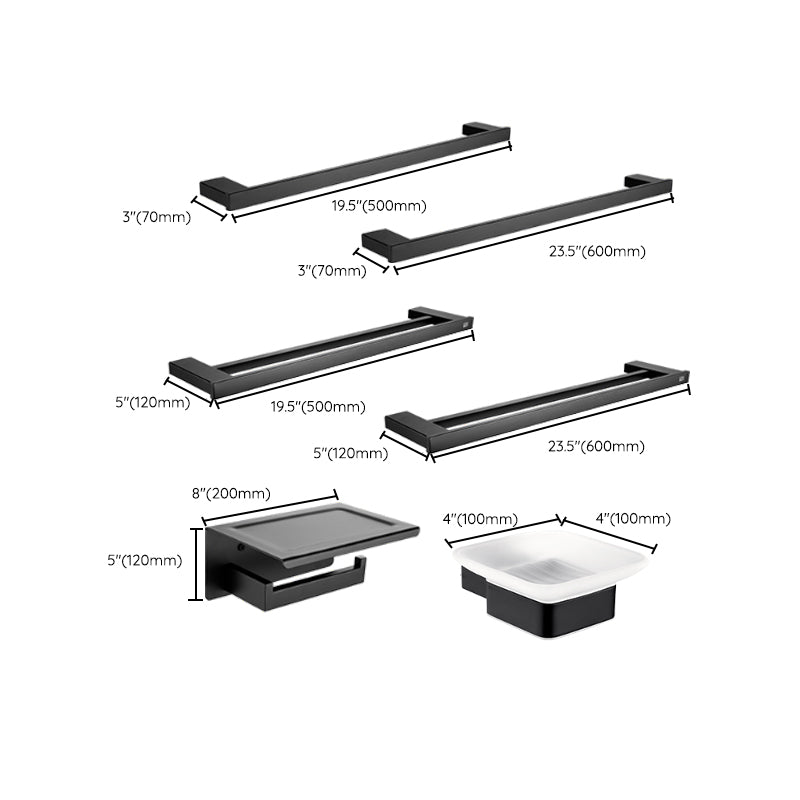 5-Piece Modernism Bath Hardware Set in Stainless Steel Matte Black Clearhalo 'Bathroom Hardware Sets' 'Bathroom Hardware' 'Bathroom Remodel & Bathroom Fixtures' 'bathroom_hardware_sets' 'Home Improvement' 'home_improvement' 'home_improvement_bathroom_hardware_sets' 7116082