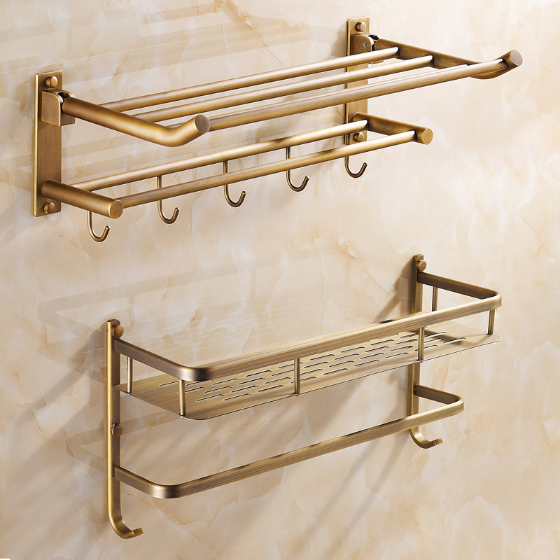 Traditional Bathroom Accessories Hardware Set Brass Accessories Hardware Set Towel Rack with Bath Shelf Clearhalo 'Bathroom Hardware Sets' 'Bathroom Hardware' 'Bathroom Remodel & Bathroom Fixtures' 'bathroom_hardware_sets' 'Home Improvement' 'home_improvement' 'home_improvement_bathroom_hardware_sets' 7116107