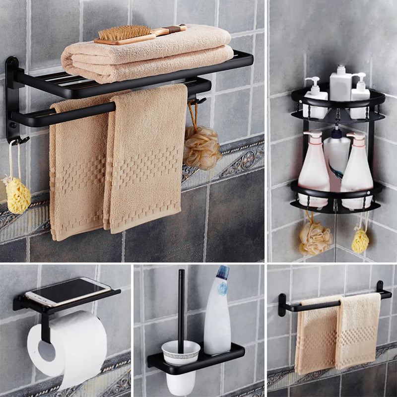 Modern Bathroom Accessories Hardware Set Black Accessories Hardware Set Clearhalo 'Bathroom Hardware Sets' 'Bathroom Hardware' 'Bathroom Remodel & Bathroom Fixtures' 'bathroom_hardware_sets' 'Home Improvement' 'home_improvement' 'home_improvement_bathroom_hardware_sets' 7116133