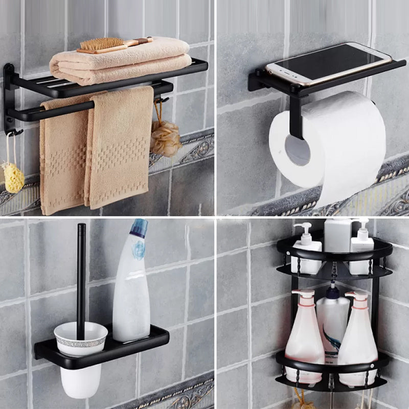 Modern Bathroom Accessories Hardware Set Black Accessories Hardware Set 4-Piece Set (Toilet Paper Holder) Clearhalo 'Bathroom Hardware Sets' 'Bathroom Hardware' 'Bathroom Remodel & Bathroom Fixtures' 'bathroom_hardware_sets' 'Home Improvement' 'home_improvement' 'home_improvement_bathroom_hardware_sets' 7116148