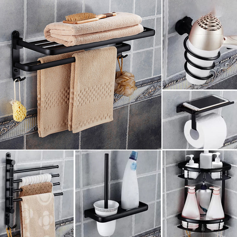 Modern Bathroom Accessories Hardware Set Black Accessories Hardware Set 6-Piece Set (Toilet Paper Holder) Clearhalo 'Bathroom Hardware Sets' 'Bathroom Hardware' 'Bathroom Remodel & Bathroom Fixtures' 'bathroom_hardware_sets' 'Home Improvement' 'home_improvement' 'home_improvement_bathroom_hardware_sets' 7116151