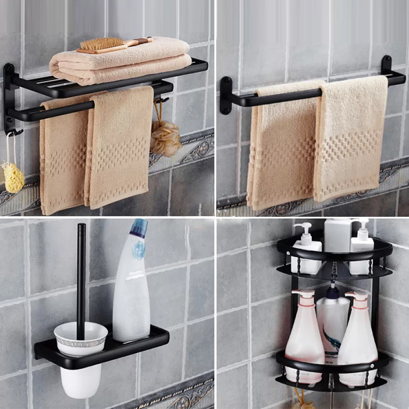 Modern Bathroom Accessories Hardware Set Black Accessories Hardware Set Double Bars 4-Piece Set (Towel Bar) Clearhalo 'Bathroom Hardware Sets' 'Bathroom Hardware' 'Bathroom Remodel & Bathroom Fixtures' 'bathroom_hardware_sets' 'Home Improvement' 'home_improvement' 'home_improvement_bathroom_hardware_sets' 7116155