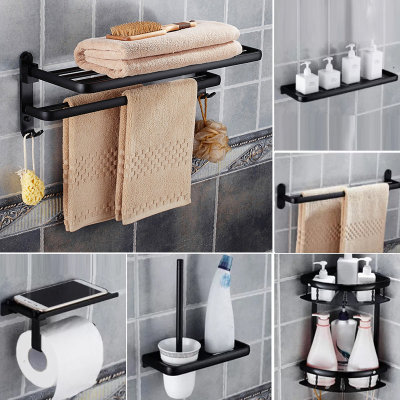 Modern Bathroom Accessories Hardware Set Black Accessories Hardware Set Double Rods 5-Piece Set (Towel Holder) Clearhalo 'Bathroom Hardware Sets' 'Bathroom Hardware' 'Bathroom Remodel & Bathroom Fixtures' 'bathroom_hardware_sets' 'Home Improvement' 'home_improvement' 'home_improvement_bathroom_hardware_sets' 7116159