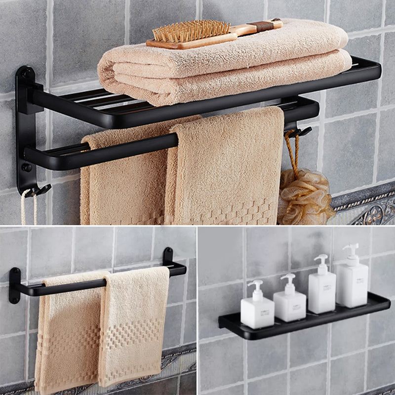 Modern Bathroom Accessories Hardware Set Black Accessories Hardware Set 3-Piece Set (Shelves) Clearhalo 'Bathroom Hardware Sets' 'Bathroom Hardware' 'Bathroom Remodel & Bathroom Fixtures' 'bathroom_hardware_sets' 'Home Improvement' 'home_improvement' 'home_improvement_bathroom_hardware_sets' 7116161