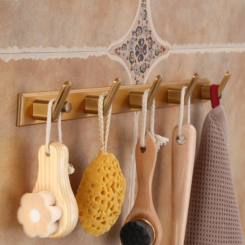 Brass Accessories Hardware Set Traditional Bathroom Accessories Hardware Set Row Hook-5 Hooks Clearhalo 'Bathroom Hardware Sets' 'Bathroom Hardware' 'Bathroom Remodel & Bathroom Fixtures' 'bathroom_hardware_sets' 'Home Improvement' 'home_improvement' 'home_improvement_bathroom_hardware_sets' 7116186