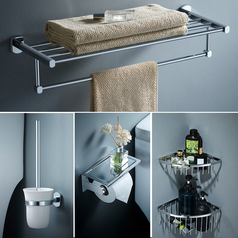 Modern Bathroom Accessory Kit Silver Bathroom Accessories Hardware Set 5-Piece Set (Toilet Paper Holder) Clearhalo 'Bathroom Hardware Sets' 'Bathroom Hardware' 'Bathroom Remodel & Bathroom Fixtures' 'bathroom_hardware_sets' 'Home Improvement' 'home_improvement' 'home_improvement_bathroom_hardware_sets' 7116233