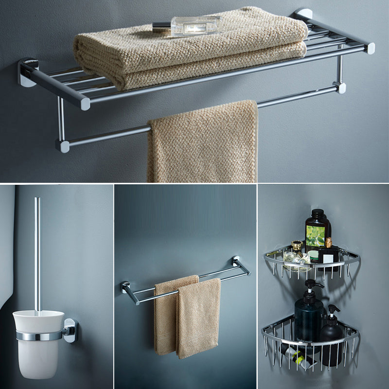 Modern Bathroom Accessory Kit Silver Bathroom Accessories Hardware Set Double Bars 5-Piece Set (Towel Bar) Clearhalo 'Bathroom Hardware Sets' 'Bathroom Hardware' 'Bathroom Remodel & Bathroom Fixtures' 'bathroom_hardware_sets' 'Home Improvement' 'home_improvement' 'home_improvement_bathroom_hardware_sets' 7116237