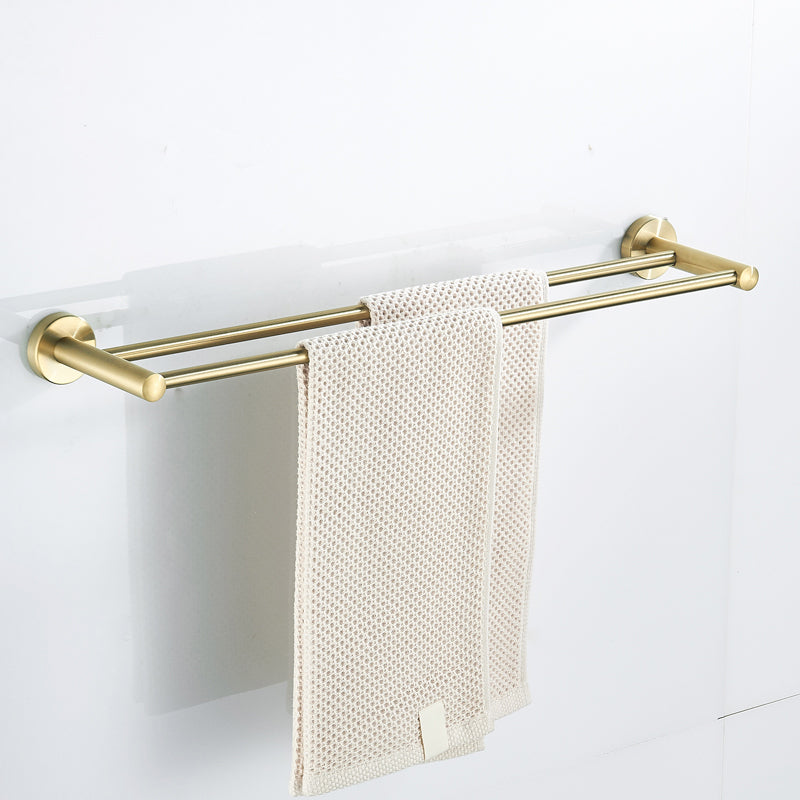 Traditional Brushed Brass Bathroom Accessory As Individual Or As a Set in Metal Towel Bar (Double Rods) Clearhalo 'Bathroom Hardware Sets' 'Bathroom Hardware' 'Bathroom Remodel & Bathroom Fixtures' 'bathroom_hardware_sets' 'Home Improvement' 'home_improvement' 'home_improvement_bathroom_hardware_sets' 7116258