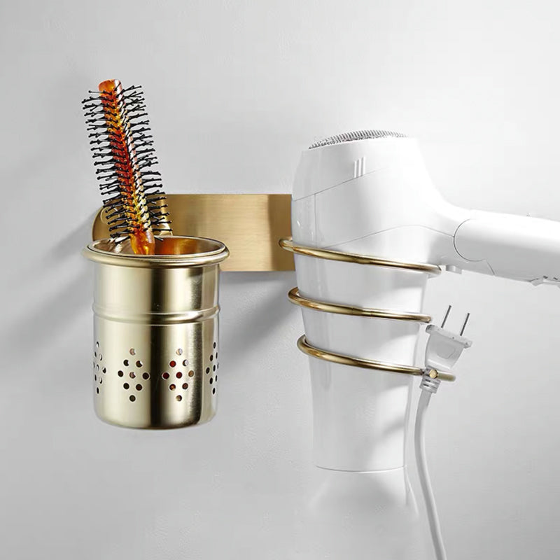 Traditional Brushed Brass Bathroom Accessory As Individual Or As a Set in Metal Hair Dryer Holder Clearhalo 'Bathroom Hardware Sets' 'Bathroom Hardware' 'Bathroom Remodel & Bathroom Fixtures' 'bathroom_hardware_sets' 'Home Improvement' 'home_improvement' 'home_improvement_bathroom_hardware_sets' 7116263