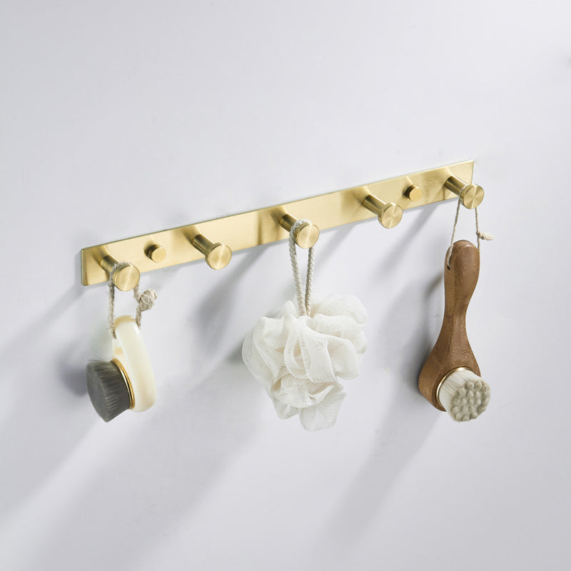 Traditional Brushed Brass Bathroom Accessory As Individual Or As a Set in Metal Row Hook (5 Rows) Clearhalo 'Bathroom Hardware Sets' 'Bathroom Hardware' 'Bathroom Remodel & Bathroom Fixtures' 'bathroom_hardware_sets' 'Home Improvement' 'home_improvement' 'home_improvement_bathroom_hardware_sets' 7116264