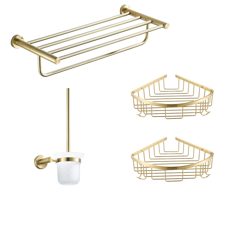 Traditional Brushed Brass Bathroom Accessory As Individual Or As a Set in Metal 4-Piece Set Clearhalo 'Bathroom Hardware Sets' 'Bathroom Hardware' 'Bathroom Remodel & Bathroom Fixtures' 'bathroom_hardware_sets' 'Home Improvement' 'home_improvement' 'home_improvement_bathroom_hardware_sets' 7116266