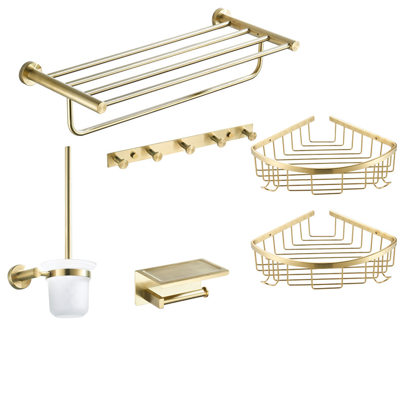Traditional Brushed Brass Bathroom Accessory As Individual Or As a Set in Metal 6-Piece Set Clearhalo 'Bathroom Hardware Sets' 'Bathroom Hardware' 'Bathroom Remodel & Bathroom Fixtures' 'bathroom_hardware_sets' 'Home Improvement' 'home_improvement' 'home_improvement_bathroom_hardware_sets' 7116267