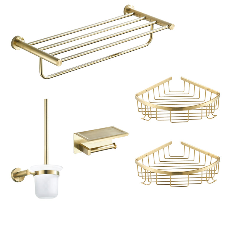 Traditional Brushed Brass Bathroom Accessory As Individual Or As a Set in Metal 5 piece Set Clearhalo 'Bathroom Hardware Sets' 'Bathroom Hardware' 'Bathroom Remodel & Bathroom Fixtures' 'bathroom_hardware_sets' 'Home Improvement' 'home_improvement' 'home_improvement_bathroom_hardware_sets' 7116268