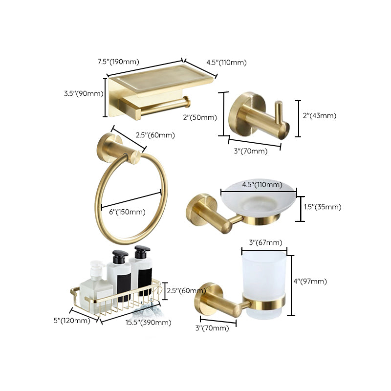 Traditional Brushed Brass Bathroom Accessory As Individual Or As a Set in Metal Clearhalo 'Bathroom Hardware Sets' 'Bathroom Hardware' 'Bathroom Remodel & Bathroom Fixtures' 'bathroom_hardware_sets' 'Home Improvement' 'home_improvement' 'home_improvement_bathroom_hardware_sets' 7116272