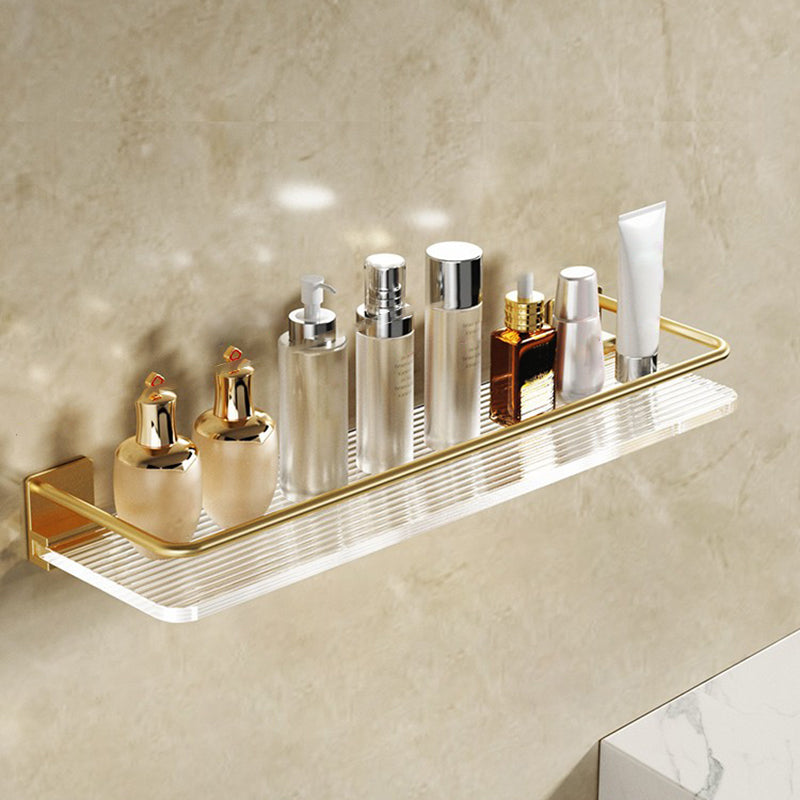 Modern Bathroom Accessory Set in Gold Metal and Acrylic Bath Hardware Set Bath Shelf Clearhalo 'Bathroom Hardware Sets' 'Bathroom Hardware' 'Bathroom Remodel & Bathroom Fixtures' 'bathroom_hardware_sets' 'Home Improvement' 'home_improvement' 'home_improvement_bathroom_hardware_sets' 7116278
