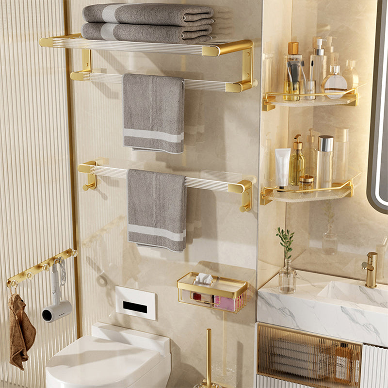 Modern Bathroom Accessory Set in Gold Metal and Acrylic Bath Hardware Set Clearhalo 'Bathroom Hardware Sets' 'Bathroom Hardware' 'Bathroom Remodel & Bathroom Fixtures' 'bathroom_hardware_sets' 'Home Improvement' 'home_improvement' 'home_improvement_bathroom_hardware_sets' 7116280