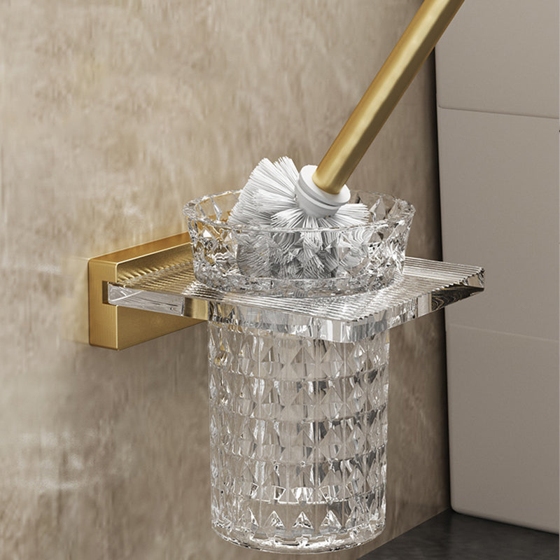 Modern Bathroom Accessory Set in Gold Metal and Acrylic Bath Hardware Set Toilet Brush Clearhalo 'Bathroom Hardware Sets' 'Bathroom Hardware' 'Bathroom Remodel & Bathroom Fixtures' 'bathroom_hardware_sets' 'Home Improvement' 'home_improvement' 'home_improvement_bathroom_hardware_sets' 7116281