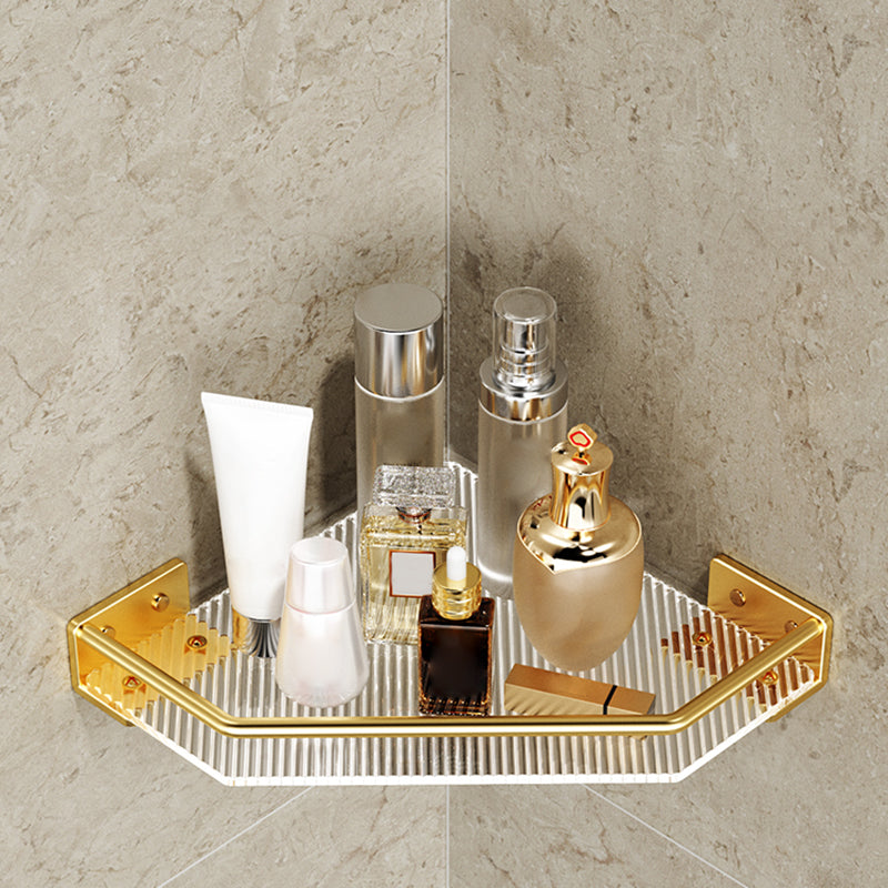 Modern Bathroom Accessory Set in Gold Metal and Acrylic Bath Hardware Set Triangular Bath Shelf Clearhalo 'Bathroom Hardware Sets' 'Bathroom Hardware' 'Bathroom Remodel & Bathroom Fixtures' 'bathroom_hardware_sets' 'Home Improvement' 'home_improvement' 'home_improvement_bathroom_hardware_sets' 7116283
