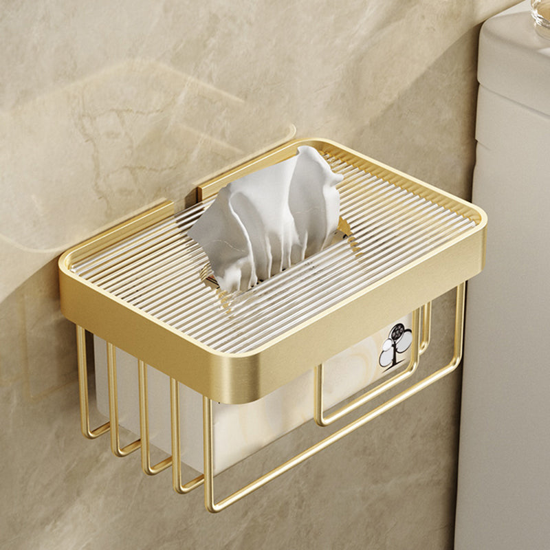 Modern Bathroom Accessory Set in Gold Metal and Acrylic Bath Hardware Set Toilet Paper Holder (8"L) Clearhalo 'Bathroom Hardware Sets' 'Bathroom Hardware' 'Bathroom Remodel & Bathroom Fixtures' 'bathroom_hardware_sets' 'Home Improvement' 'home_improvement' 'home_improvement_bathroom_hardware_sets' 7116296